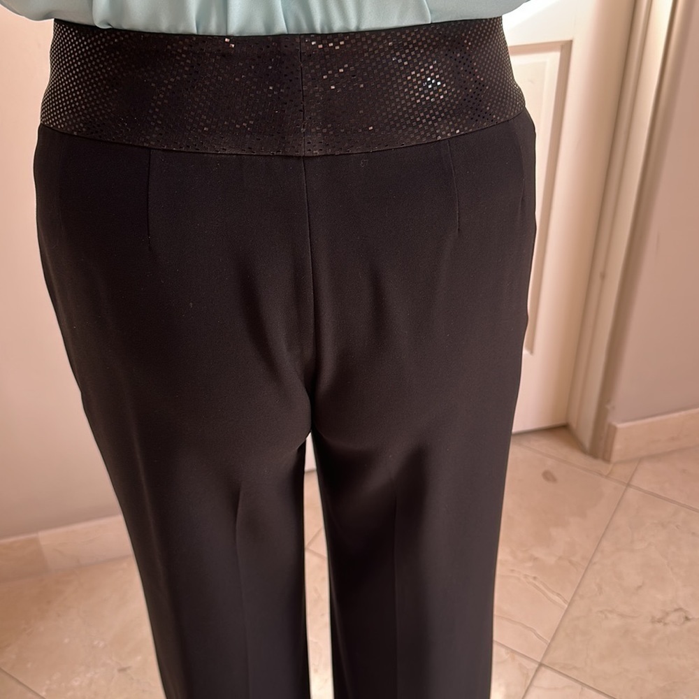 St. John black slacks. Size 8. Shiny waistband. Crepe.​​​​​​​​​​​​​​​​​​​​​​ - Picture 5 of 11